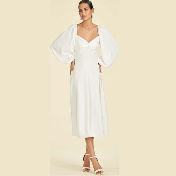 NWT SACHIN + BABI Melody Dress in Off-White Midi Casual Cutout Puff Sleeve 4 - Picture 2 of 12